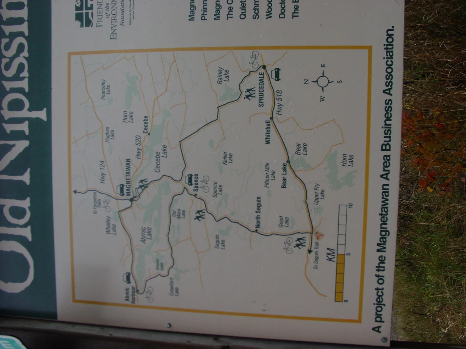 Map panel on the Old Nipissing Road Trail sign